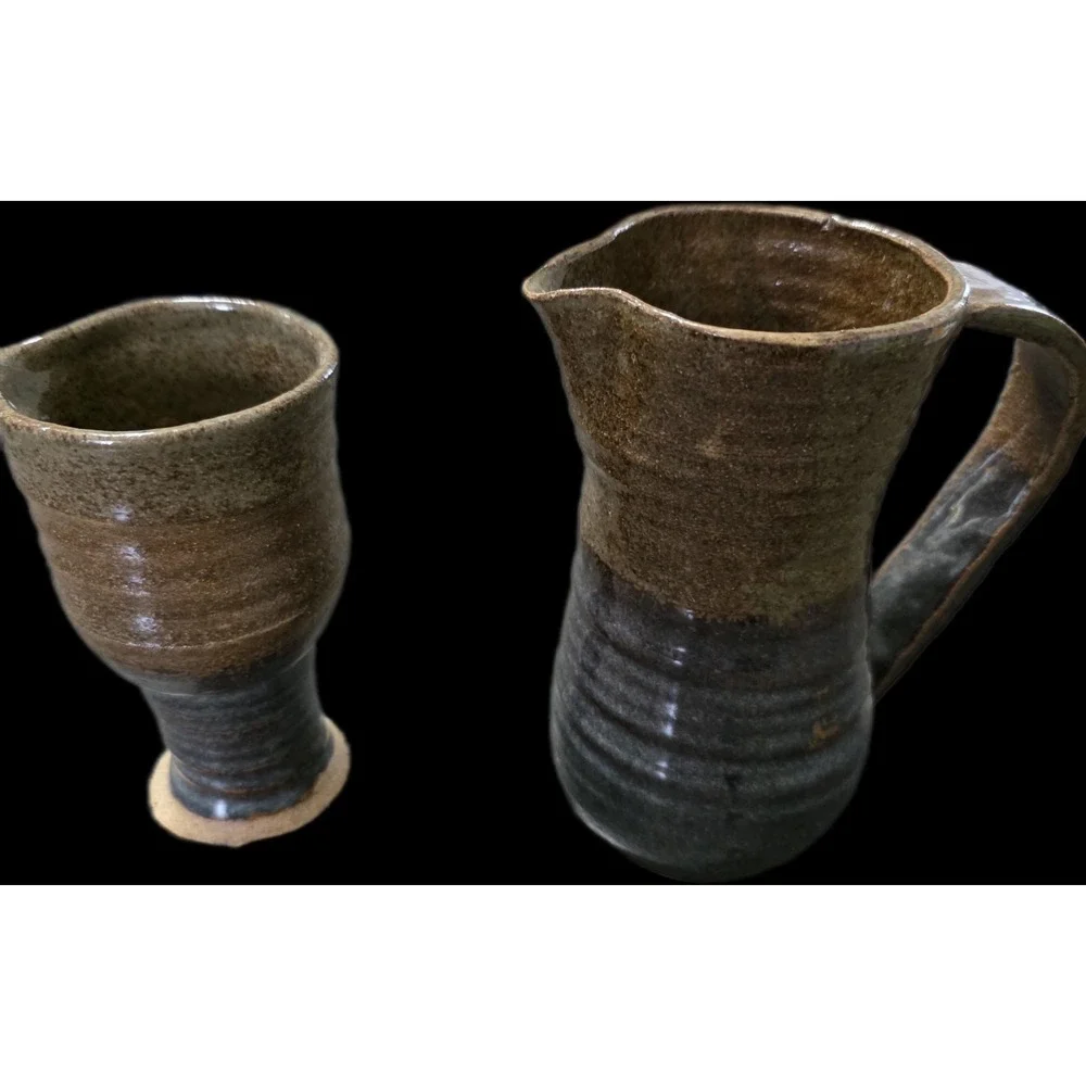Handmade Rustic Pottery Pitcher And Chalice/Small Pitcher Stoneware Glazed